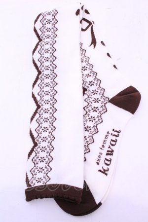 画像: axes femme kawaii / レースアップ柄オーバーニー  ブラウン O-25-11-14-1061-AX-ZA-OW-OS