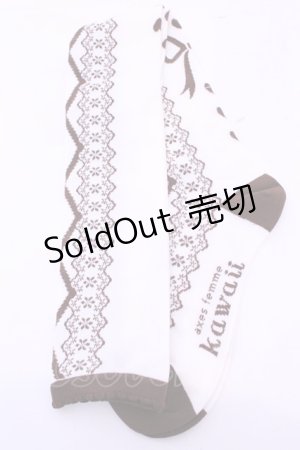 画像: axes femme kawaii / レースアップ柄オーバーニー  ブラウン O-25-11-14-1061-AX-ZA-OW-OS