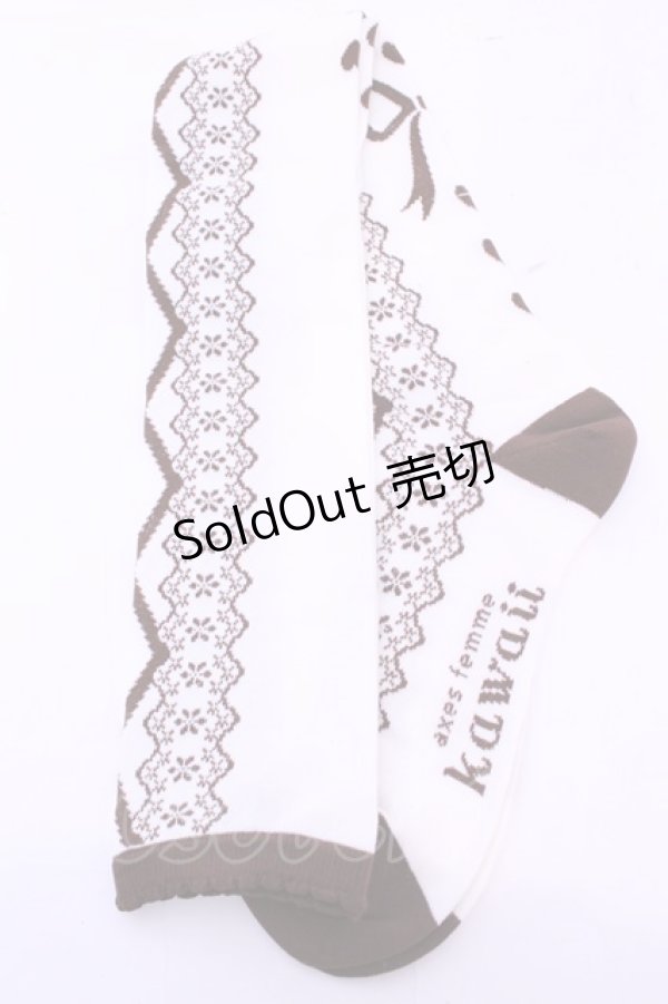 画像1: axes femme kawaii / レースアップ柄オーバーニー  ブラウン O-25-11-14-1061-AX-ZA-OW-OS (1)