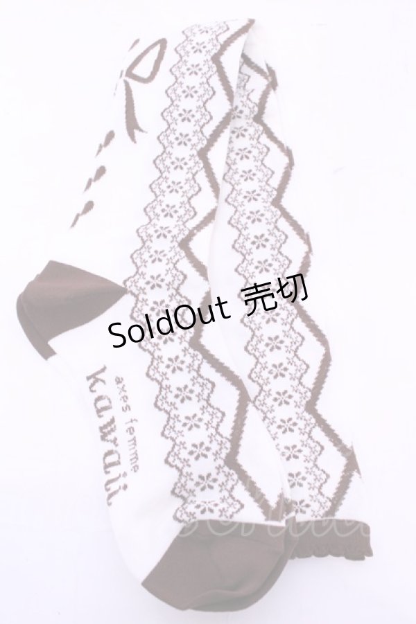 画像2: axes femme kawaii / レースアップ柄オーバーニー  ブラウン O-25-11-14-1061-AX-ZA-OW-OS (2)