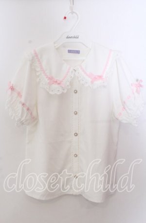 画像: axes femme kawaii / 梯子レース半袖ブラウス M シロ O-25-11-14-059-AX-BL-OW-OS