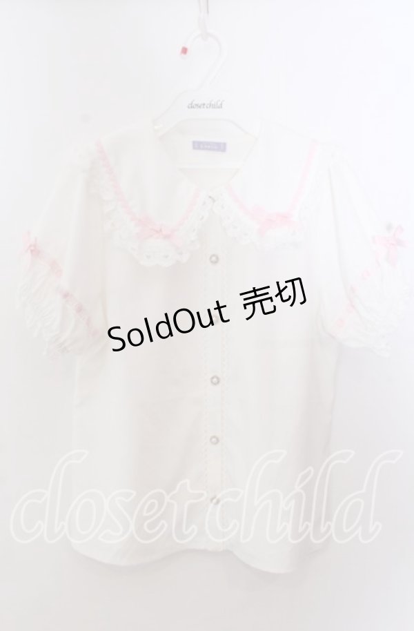 画像1: axes femme kawaii / 梯子レース半袖ブラウス M シロ O-25-11-14-059-AX-BL-OW-OS (1)