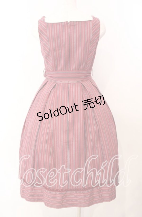 画像4: Victorian maiden / レジメンタルストライプリボンワンピース  ワイン O-25-11-14-008-CL-OP-OW-OS (4)