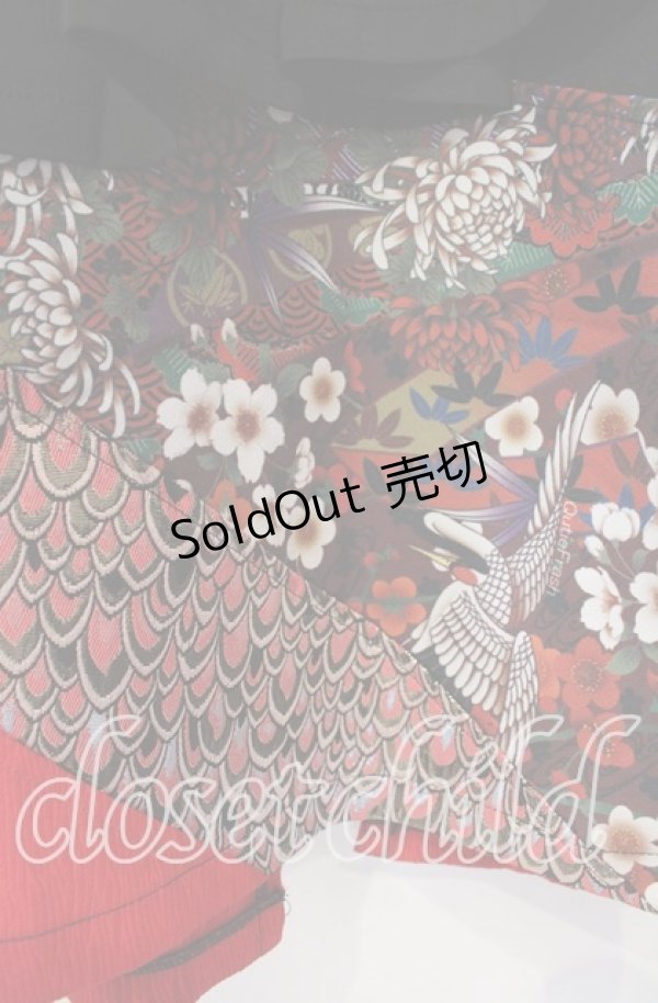 画像2: Qutie Frash / シフォンラップ和柄ロングスカート  ブラック×レッド O-25-11-14-019-QU-SK-OW-OS (2)