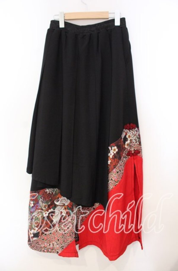 画像4: Qutie Frash / シフォンラップ和柄ロングスカート  ブラック×レッド O-25-11-14-019-QU-SK-OW-OS (4)