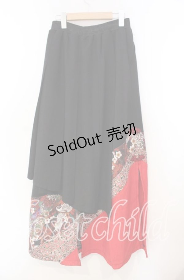 画像4: Qutie Frash / シフォンラップ和柄ロングスカート  ブラック×レッド O-25-11-14-019-QU-SK-OW-OS (4)