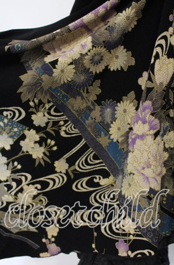 画像3: Qutie Frash / ちりめん着物袖チュニック  ブラック O-25-11-15-026-QU-JA-OW-OS (3)