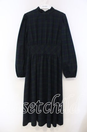 画像: Maison de FLEUR Petite Robe canone / バックリボンチェックスタンドカラーワンピース M グリーンチェック O-25-11-15-036-EL-OP-OW-OS