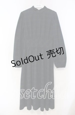 画像: Maison de FLEUR Petite Robe canone / バックリボンチェックスタンドカラーワンピース M グリーンチェック O-25-11-15-036-EL-OP-OW-OS