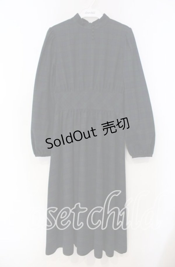 画像1: Maison de FLEUR Petite Robe canone / バックリボンチェックスタンドカラーワンピース M グリーンチェック O-25-11-15-036-EL-OP-OW-OS (1)