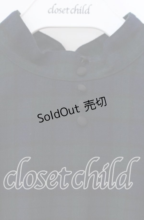 画像2: Maison de FLEUR Petite Robe canone / バックリボンチェックスタンドカラーワンピース M グリーンチェック O-25-11-15-036-EL-OP-OW-OS (2)