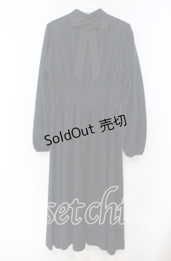 画像3: Maison de FLEUR Petite Robe canone / バックリボンチェックスタンドカラーワンピース M グリーンチェック O-25-11-15-036-EL-OP-OW-OS (3)