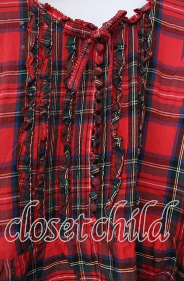 画像2: PINK HOUSE / シャギー起毛タータンチェックノースリーブワンピース【お直し有り】  アカチェック O-25-11-15-054-LO-OP-IG-OS (2)