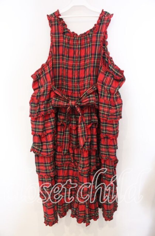 画像3: PINK HOUSE / シャギー起毛タータンチェックノースリーブワンピース【お直し有り】  アカチェック O-25-11-15-054-LO-OP-IG-OS (3)