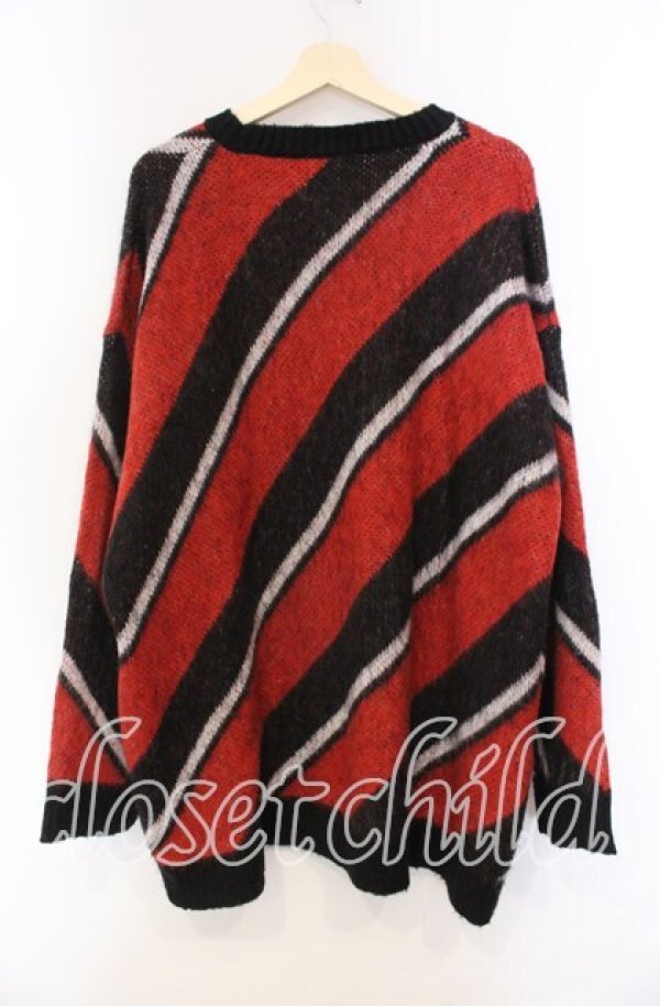 画像2: KMK / マルチカラーナナメストライプモッサライクふんわりビッグニット  レッド×ブラック O-25-11-15-059-PU-TO-IG-OS (2)