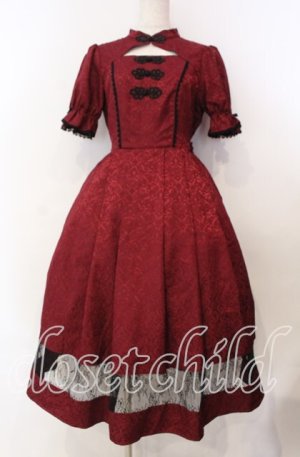 画像: axes femme kawaii / チャイナ釦ジャガードワンピ  ワイン O-25-11-15-007-AX-OP-IG-OS