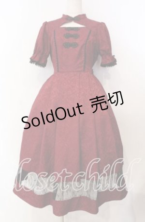 画像: axes femme kawaii / チャイナ釦ジャガードワンピ  ワイン O-25-11-15-007-AX-OP-IG-OS