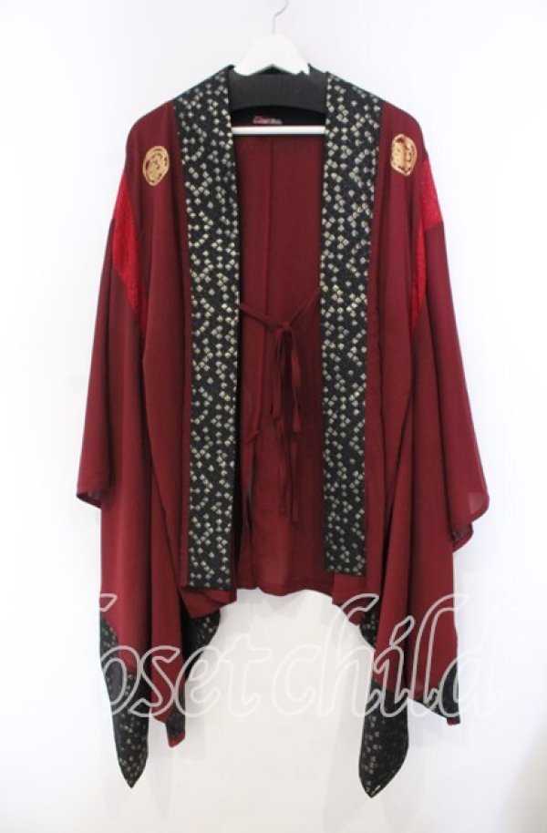 画像1: Qutie Frash / 肩メッシュ切替着物カーディガン  レッド O-25-11-15-074-QU-TO-OW-OS (1)