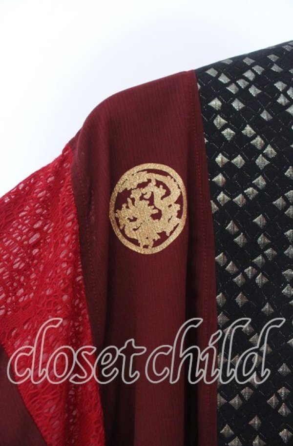 画像2: Qutie Frash / 肩メッシュ切替着物カーディガン  レッド O-25-11-15-074-QU-TO-OW-OS (2)