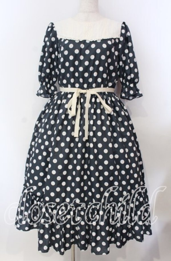 画像1: Melody BasKet / 記憶の中の水玉ティアードワンピース  クロ O-25-11-15-009-LO-OP-IG-OS (1)