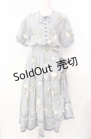 画像: WONDERFUL WORLD / チェックフラワーたくし上げワンピース  シロ×ネイビー O-25-11-17-038-LO-OP-IG-OS