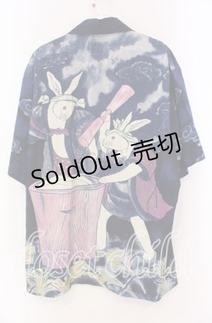 画像: Karl Helmut / 餅つきうさぎアロハシャツ  ネイビー O-25-11-17-044-EL-BL-IG-ZT449