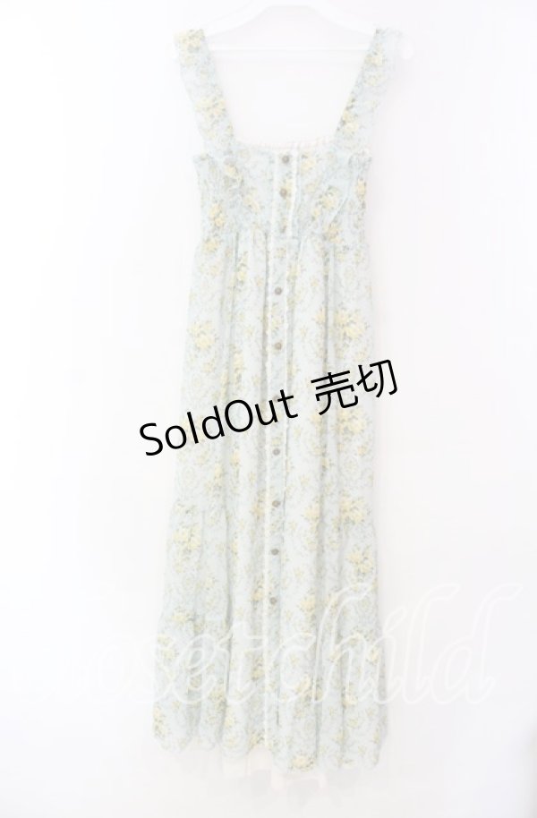 画像1: axes femme / 釦開き総バラ柄ロングワンピース  サックス O-25-11-17-049-AX-OP-IG-OS (1)