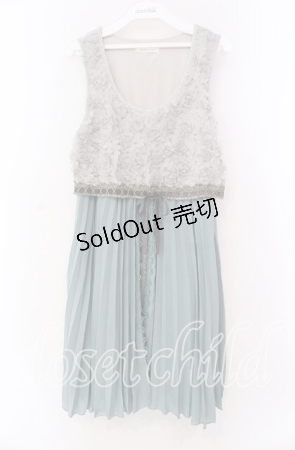 画像1: axes femme / ローズ×プリーツドレス  グリーン×グレー O-25-11-17-051-AX-OP-IG-OS (1)