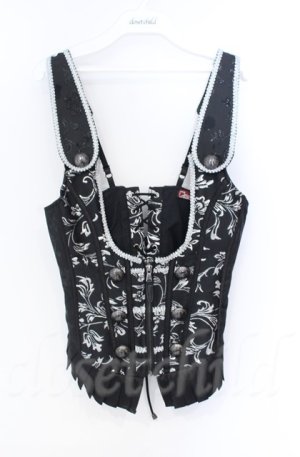 画像: Qutie Frash / ジャガードコルセットベスト  ブラック×シルバー O-25-11-17-1013-QU-TO-IG-OS