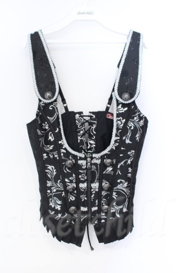 画像1: Qutie Frash / ジャガードコルセットベスト  ブラック×シルバー O-25-11-17-1013-QU-TO-IG-ZT222 (1)