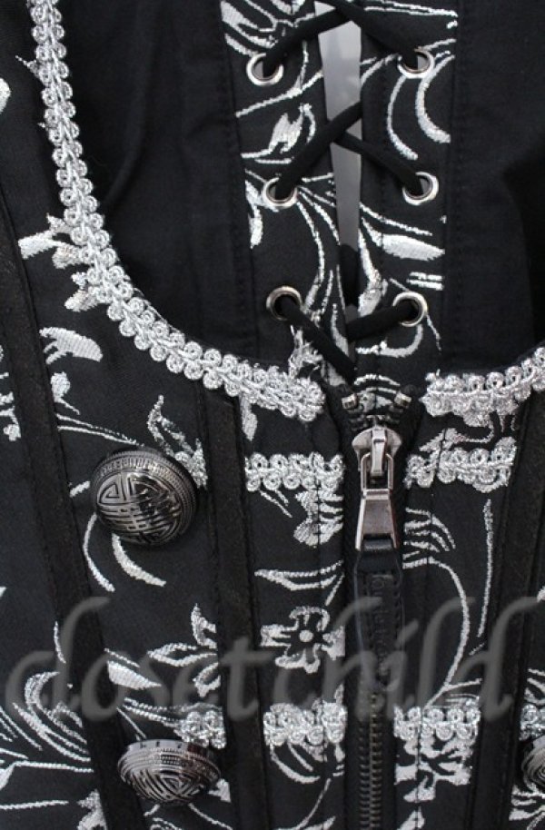 画像2: Qutie Frash / ジャガードコルセットベスト  ブラック×シルバー O-25-11-17-1013-QU-TO-IG-ZT222 (2)