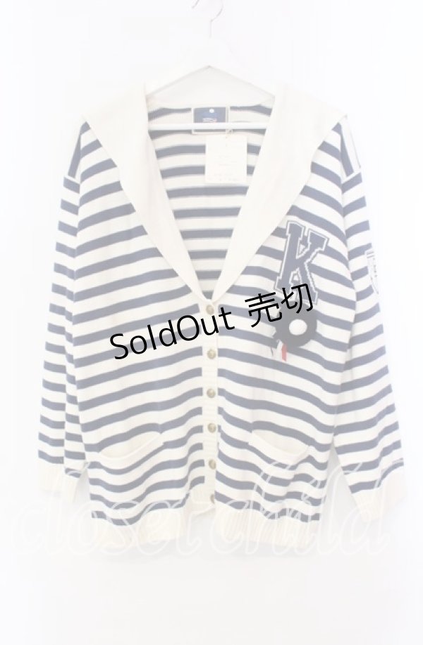 画像1: KETTY / 帽子ブローチボーダーセーラーカーディガン  アイボリー×ネイビー O-25-11-17-017-EL-TO-IG-OS (1)
