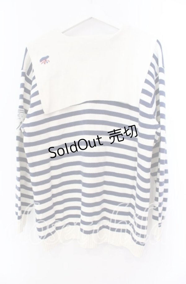 画像4: KETTY / 帽子ブローチボーダーセーラーカーディガン  アイボリー×ネイビー O-25-11-17-017-EL-TO-IG-OS (4)