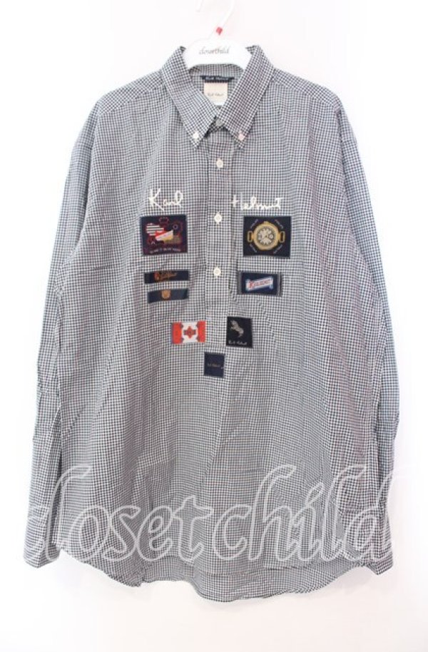 画像1: Karl Helmut / チェックワッペンシャツ  クロ×シロ O-25-11-17-019-EL-BL-IG-ZT447 (1)