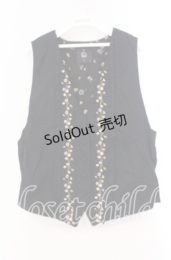 画像1: 【SALE】KETTY / パンジー刺繍ベスト  クロ×パープル O-25-11-17-021-EL-TO-IG-ZT449 (1)