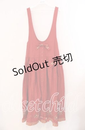 画像: PINK HOUSE / 裾刺繍ジャンパースカート  アカ O-25-11-17-025-LO-OP-IG-OS