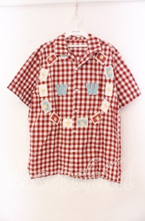 画像: WONDERFUL WORLD / ロゴパッチギンガムシャツ  アカ×シロ O-25-11-17-026-LO-BL-IG-OS