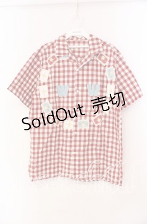 画像: 【SALE】WONDERFUL WORLD / ロゴパッチギンガムシャツ  アカ×シロ O-25-11-17-026-LO-BL-IG-ZT447
