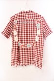 画像3: 【SALE】WONDERFUL WORLD / ロゴパッチギンガムシャツ  アカ×シロ O-25-11-17-026-LO-BL-IG-ZT447 (3)