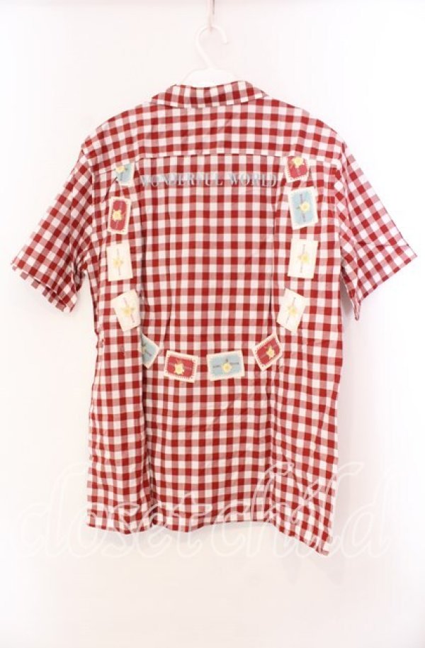 画像3: 【SALE】WONDERFUL WORLD / ロゴパッチギンガムシャツ  アカ×シロ O-25-11-17-026-LO-BL-IG-ZT447 (3)