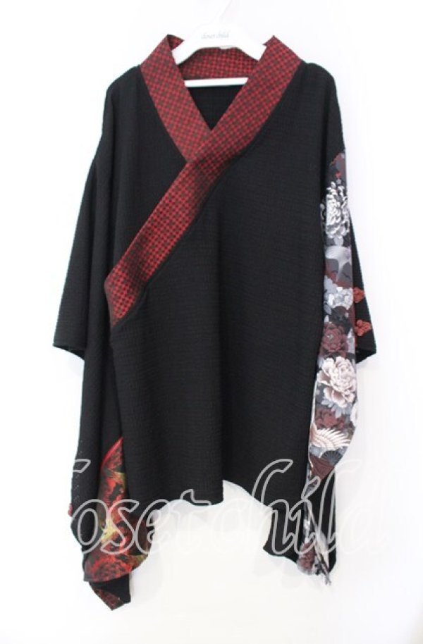 画像1: Qutie Frash / 2023年プレミアム 宵鶴着物チュニック  ブラック×レッド O-25-11-18-035-QU-TO-IG-OS (1)