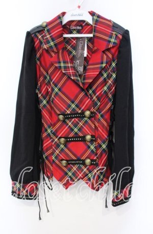 画像: Qutie Frash / タータンダブルテーラードジャケット  レッド O-25-11-18-059-QU-JA-OW-OS