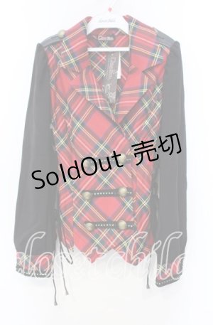 画像: Qutie Frash / タータンダブルテーラードジャケット  レッド O-25-11-18-059-QU-JA-OW-OS