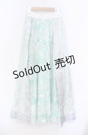 画像: Qutie Frash / 和柄プリーツロンスカ  ミントグリーン O-25-11-18-062-QU-SK-OW-OS