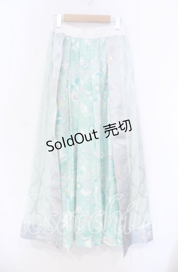 画像1: Qutie Frash / 和柄プリーツロンスカ  ミントグリーン O-25-11-18-062-QU-SK-OW-OS (1)