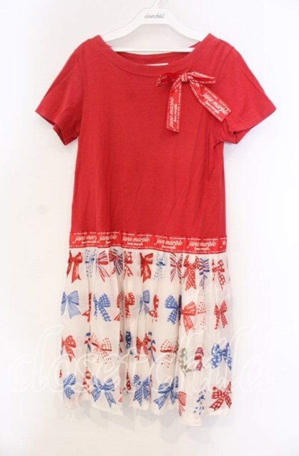 画像1: Jane Marple / The 30th Ribbonのトロンプルイユワンピース Ｍ アカ×アイボリー O-25-11-18-077-JM-OP-IG-OS (1)