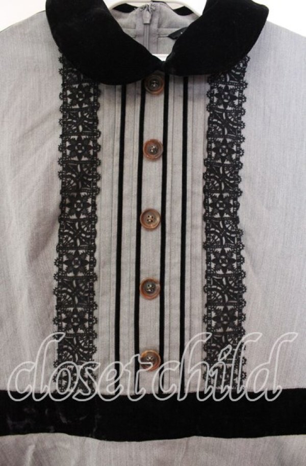 画像2: Jane Marple / コンパクトツイルとベルベットのワンピース M グレー O-25-11-18-081-JM-OP-IG-OS (2)