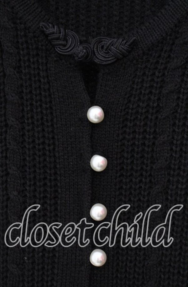 画像2: axes femme / チャイナ釦ロングニットジレ F クロ O-25-11-18-013-AX-TO-OW-ZT257 (2)