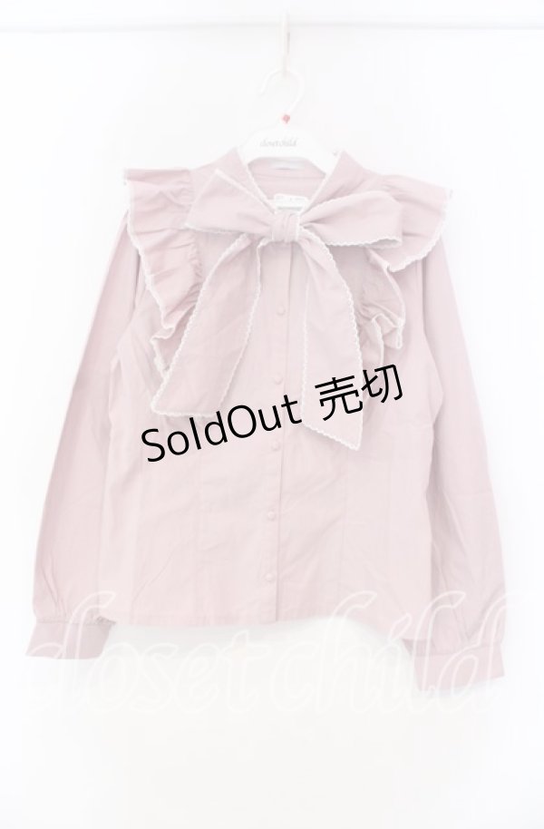 画像1: axes femme POETIQUE / 配色ピコレースボウタイブラウス M ピンク O-25-11-18-024-AX-BL-OW-OS (1)