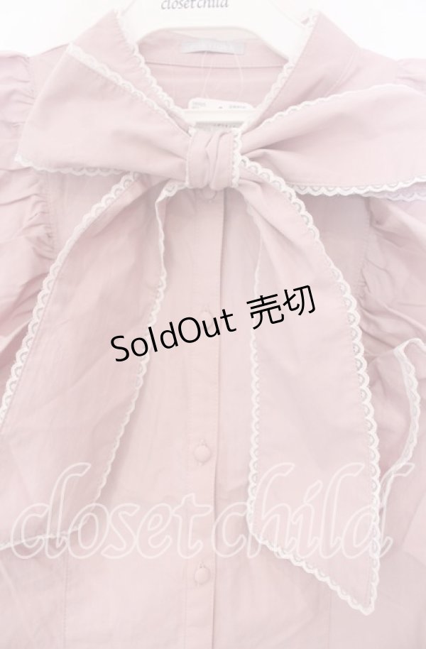 画像2: axes femme POETIQUE / 配色ピコレースボウタイブラウス M ピンク O-25-11-18-024-AX-BL-OW-OS (2)